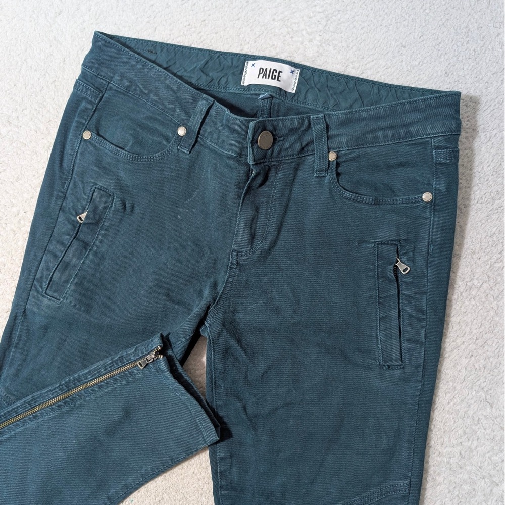 Paige Edgemont Pants Womens 28/30 Green Moto Skinny Stretch Zip Ankle 1208-1512